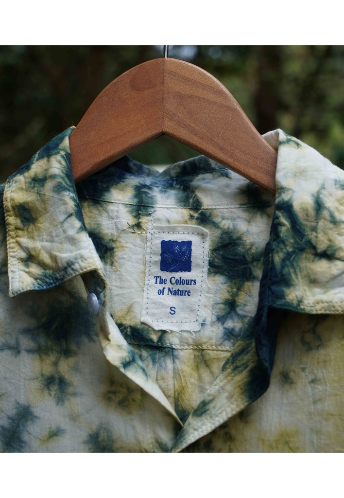 MADRAS SS SHIRT, GREEN, SHIBORI CRUSHING, COTTON