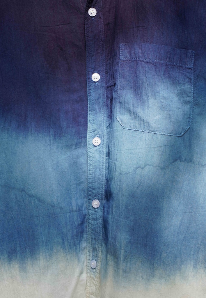 MAO SS SHIRT, BLUE-WHITE, SHIBORI_OMBRE, COTTON