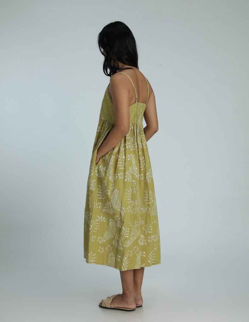 STRAPPY DRESS, GREEN, BATIK, COTTON