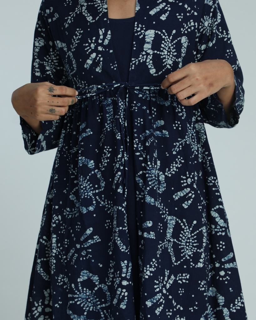 OVERCOAT SET DRESS, DARK BLUE, BATIK, COTTON