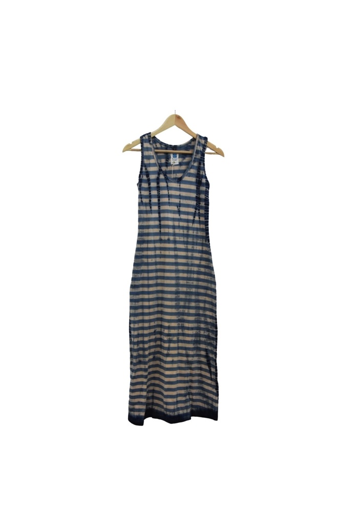 STRIPED DRESS, PINK-BLUE, SHIBORI TIE-DYE, KNITTED, JERSEY COTTON