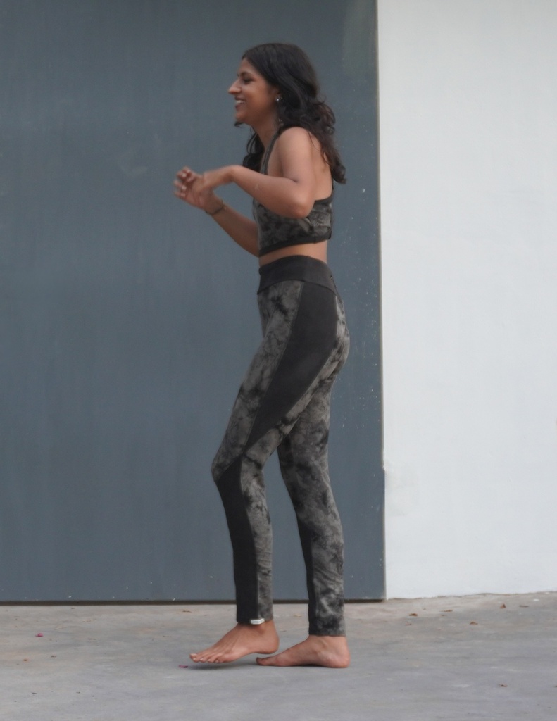 YOGA LEGGINGS, GREY-BLACK, SHIBORI, COTTON