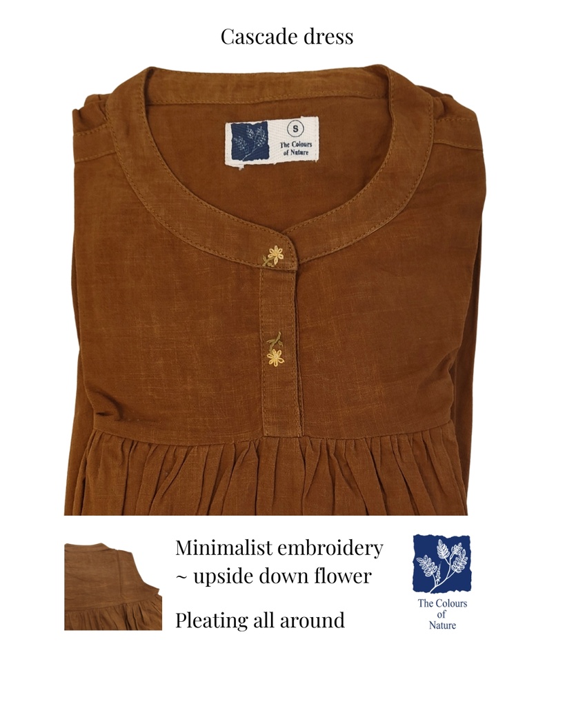 CASCADE DRESS, BROWN C044, EMBROIDERY, COTTON