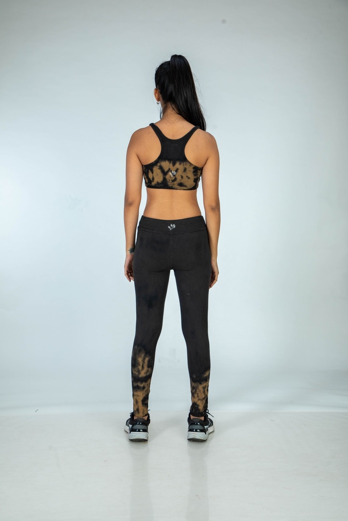YOGA LEGGINGS, BROWN-BLACK, HALF CRUSHING, COTTON