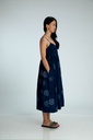 STRAPPY DRESS, DARK BLUE, BATIK ROUNDFLOWER, COTTON
