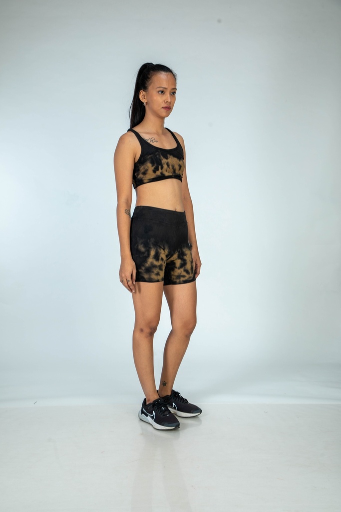 SPORTS SHORTS, BROWN-BLACK, HALF CRUSHING, COTTON