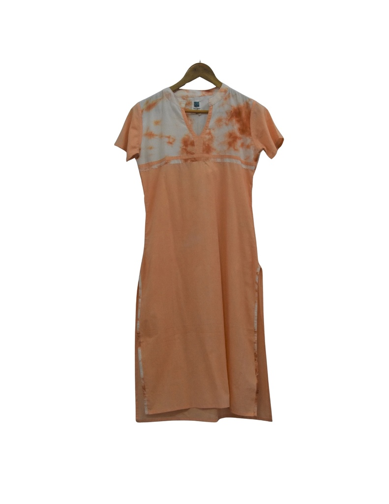 SHANTI KURTA, PEACH-WHITE, PLAIN SHIBORI, COTTON