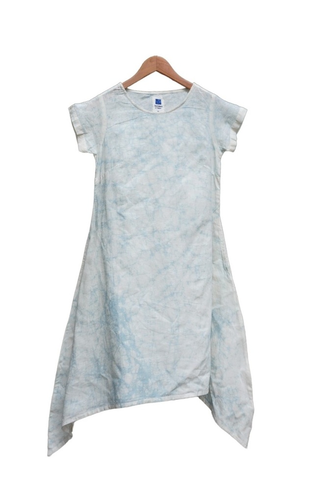SIDEDROP DRESS, LIGHT BLUE, SHIBORI, COTTON