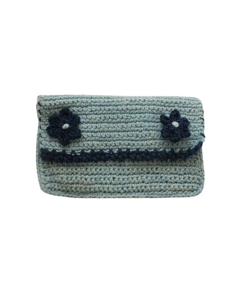 CROCHET POUCH, LIGHT BLUE, COTTON