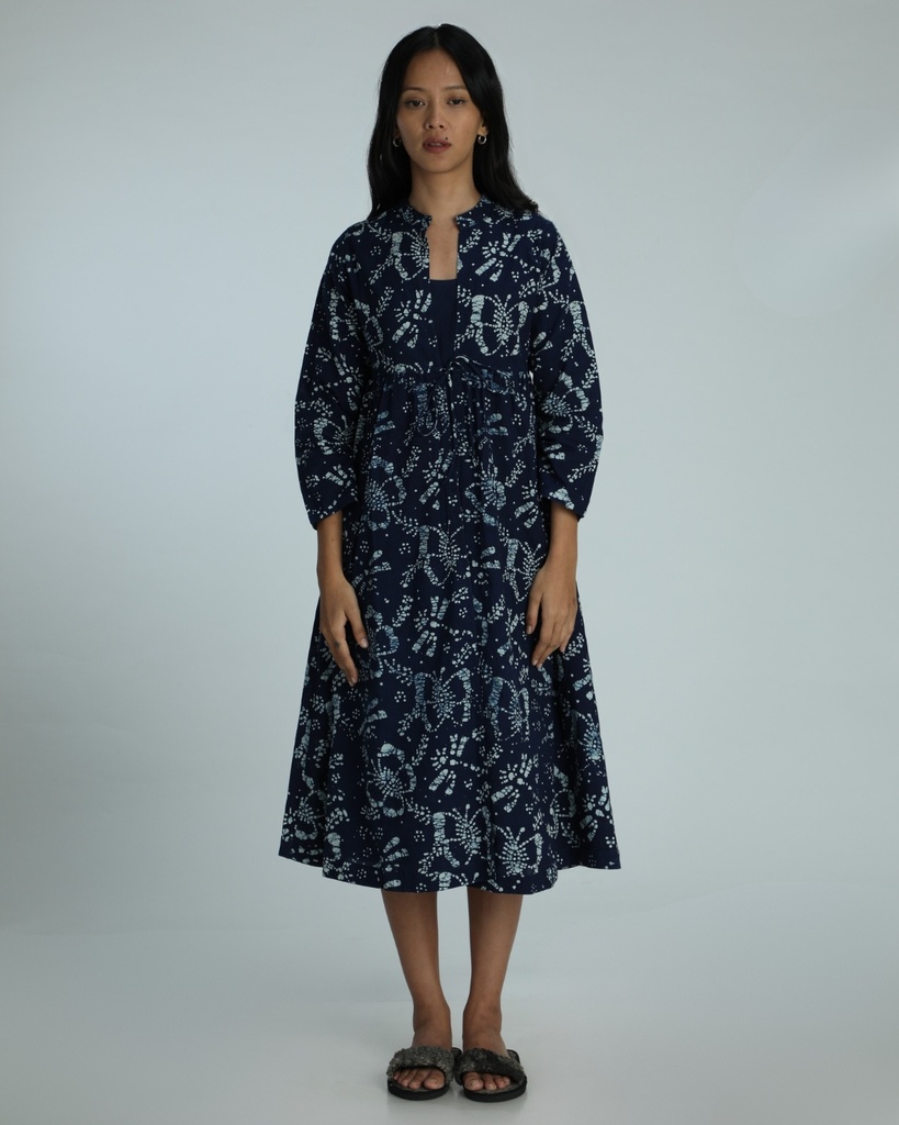 OVERCOAT SET DRESS, DARK BLUE, BATIK, COTTON