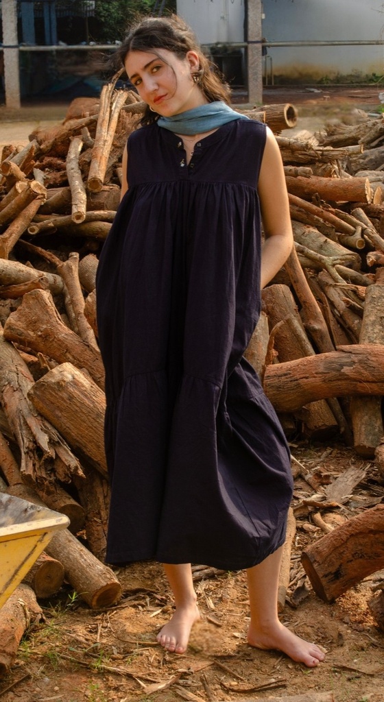 CASCADE DRESS, BLUE C065, EMBROIDERY, COTTON