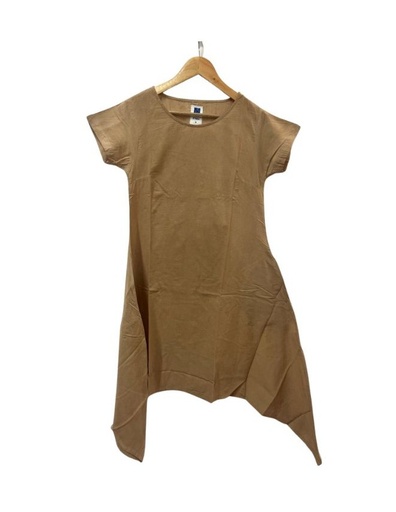 SIDEDROP DRESS, BROWN, PLAIN, COTTON