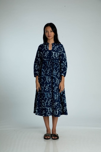 OVERCOAT SET DRESS, DARK BLUE, BATIK, COTTON