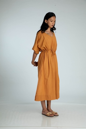 [KAF-MAX-OC-NON-COT/0S] MAXI STRING KAFTAN, OCHRE, COTTON